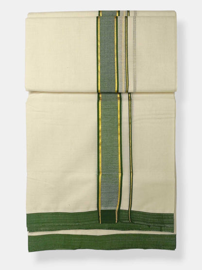 Balaramapuram Handloom Double Mundu Pure Cotton with Green Border