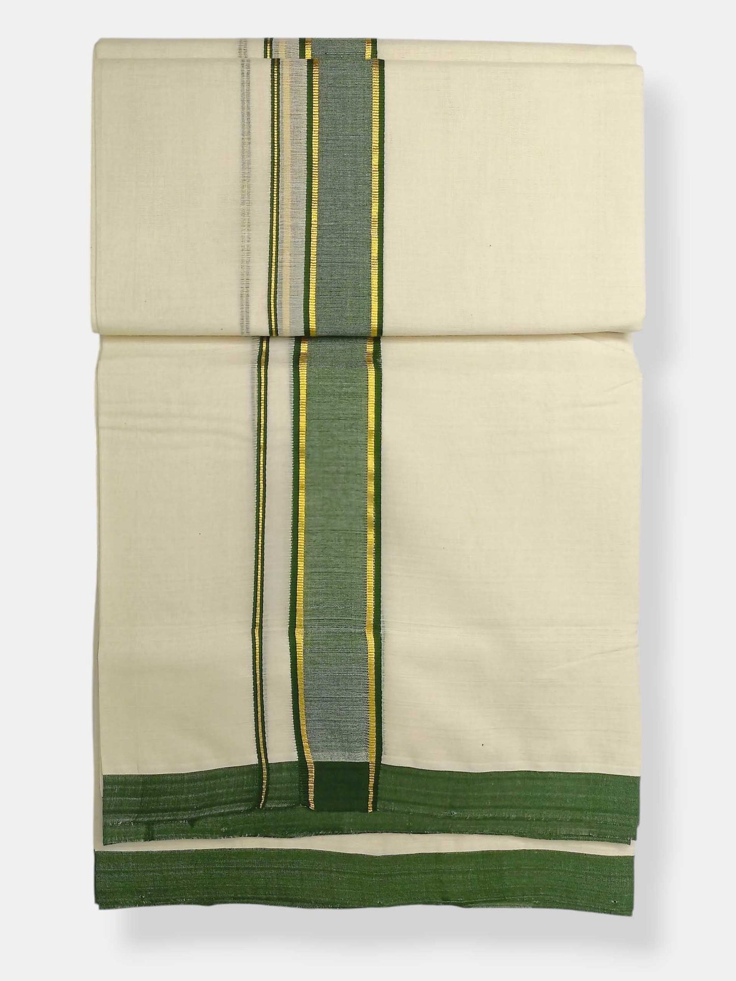Balaramapuram Handloom Double Mundu Pure Cotton with Green Border