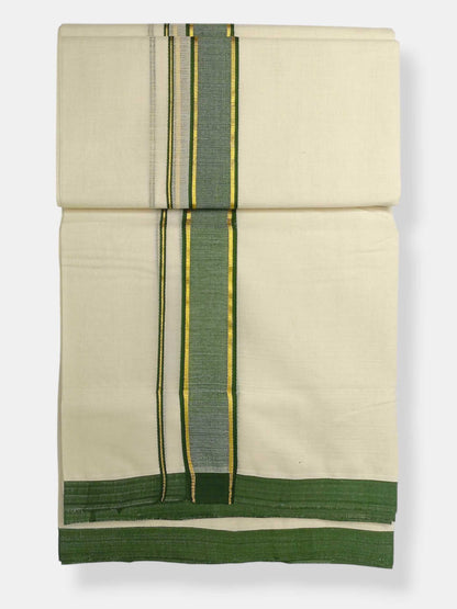Balaramapuram Handloom Double Mundu Pure Cotton with Green Border
