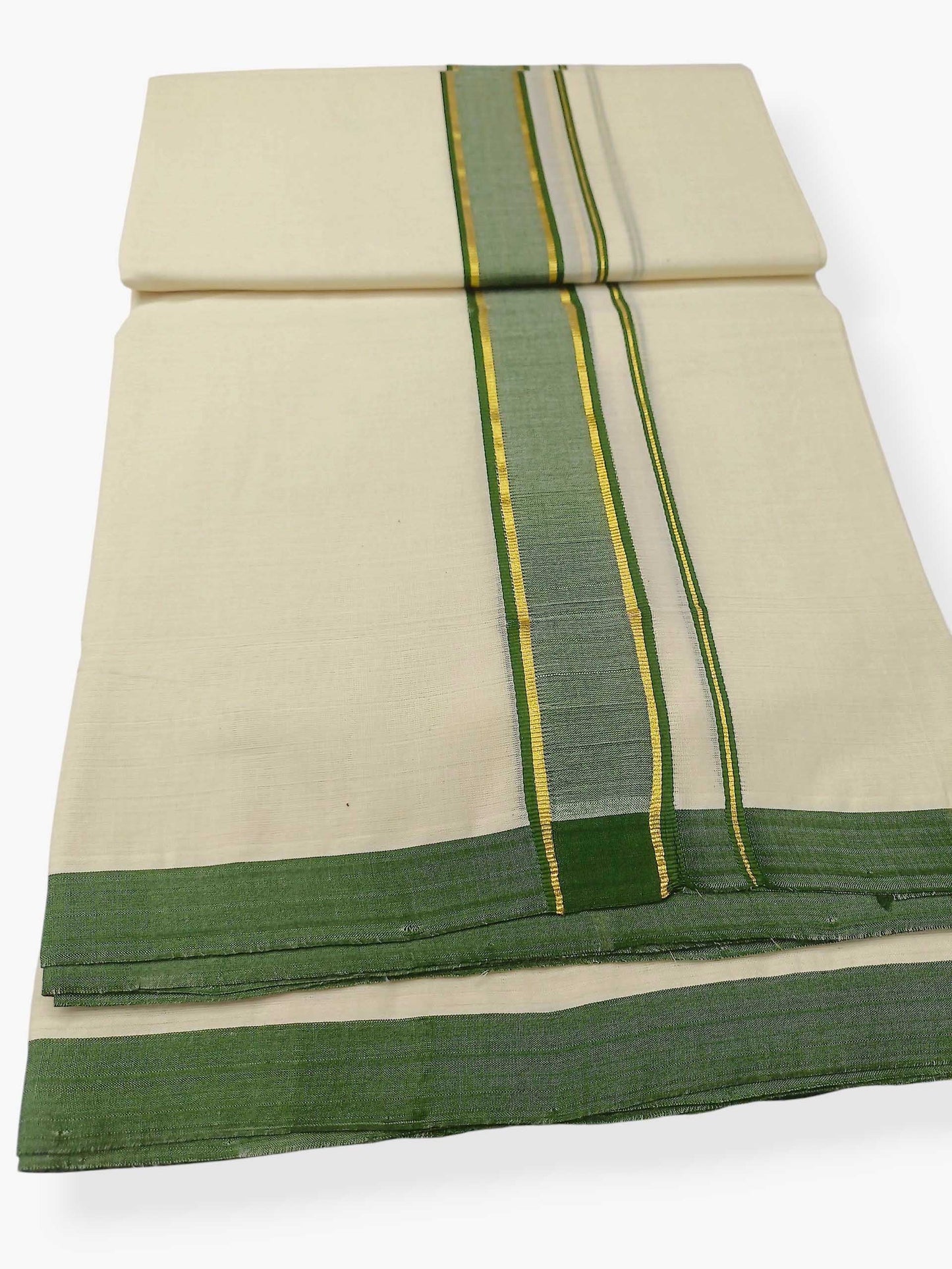 Balaramapuram Handloom Double Mundu Pure Cotton with Green Border
