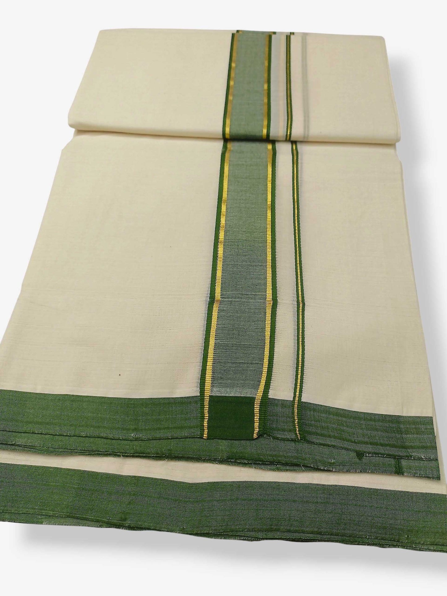 Balaramapuram Handloom Double Mundu Pure Cotton with Green Border