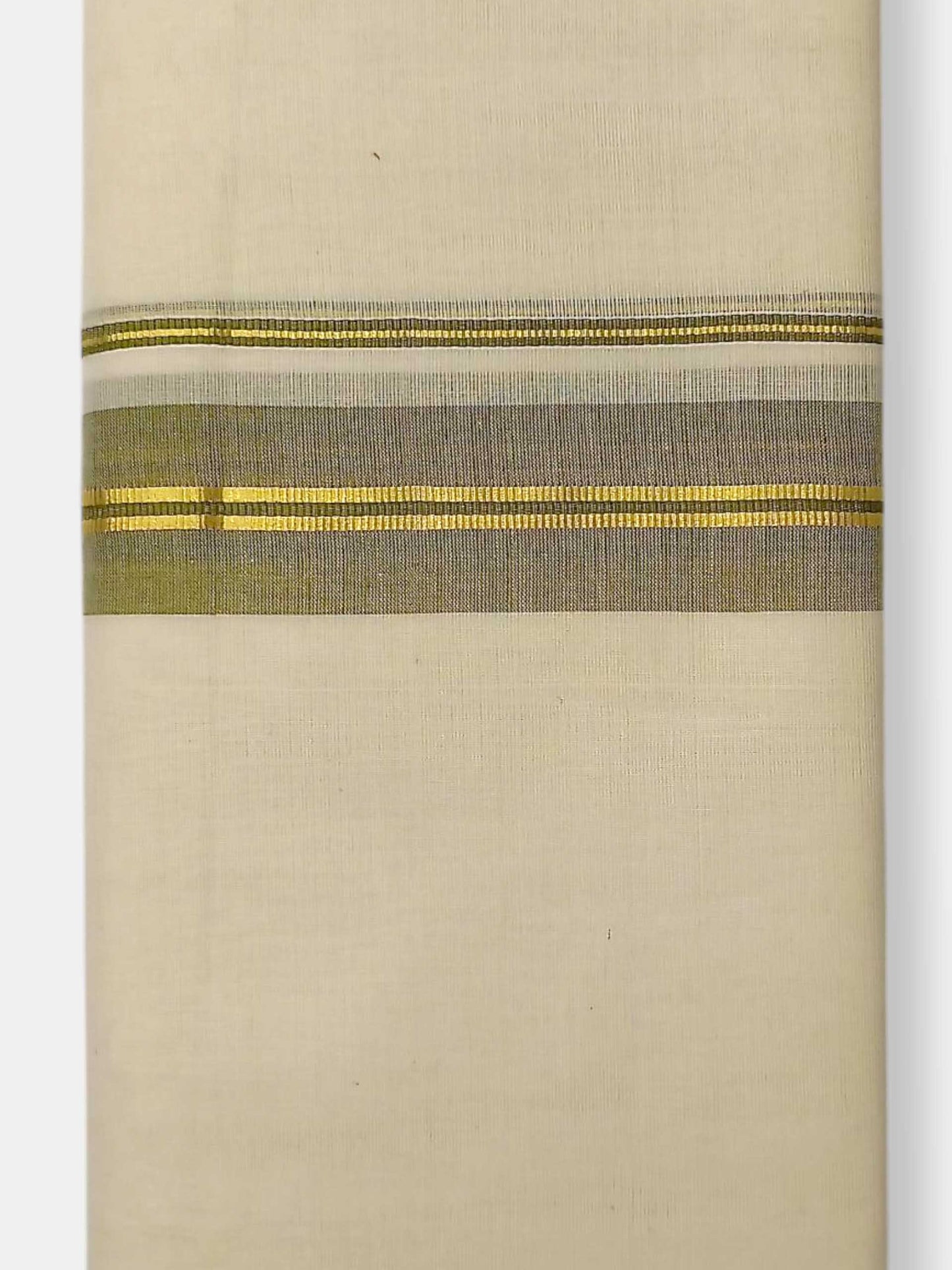 Balaramapuram Handloom Double Mundu Pure Cotton with Olive Green Border