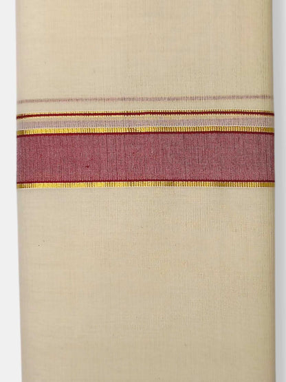 Balaramapuram Handloom Double Mundu Pure Cotton with Maroon Border