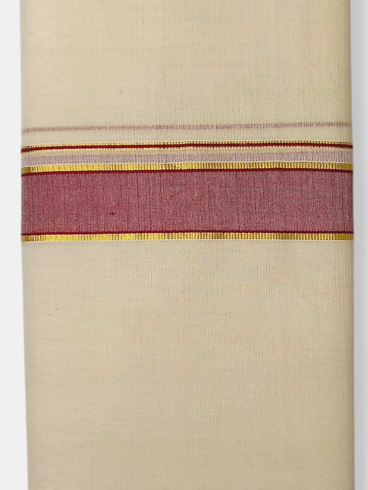 Balaramapuram Handloom Double Mundu Pure Cotton with Maroon Border