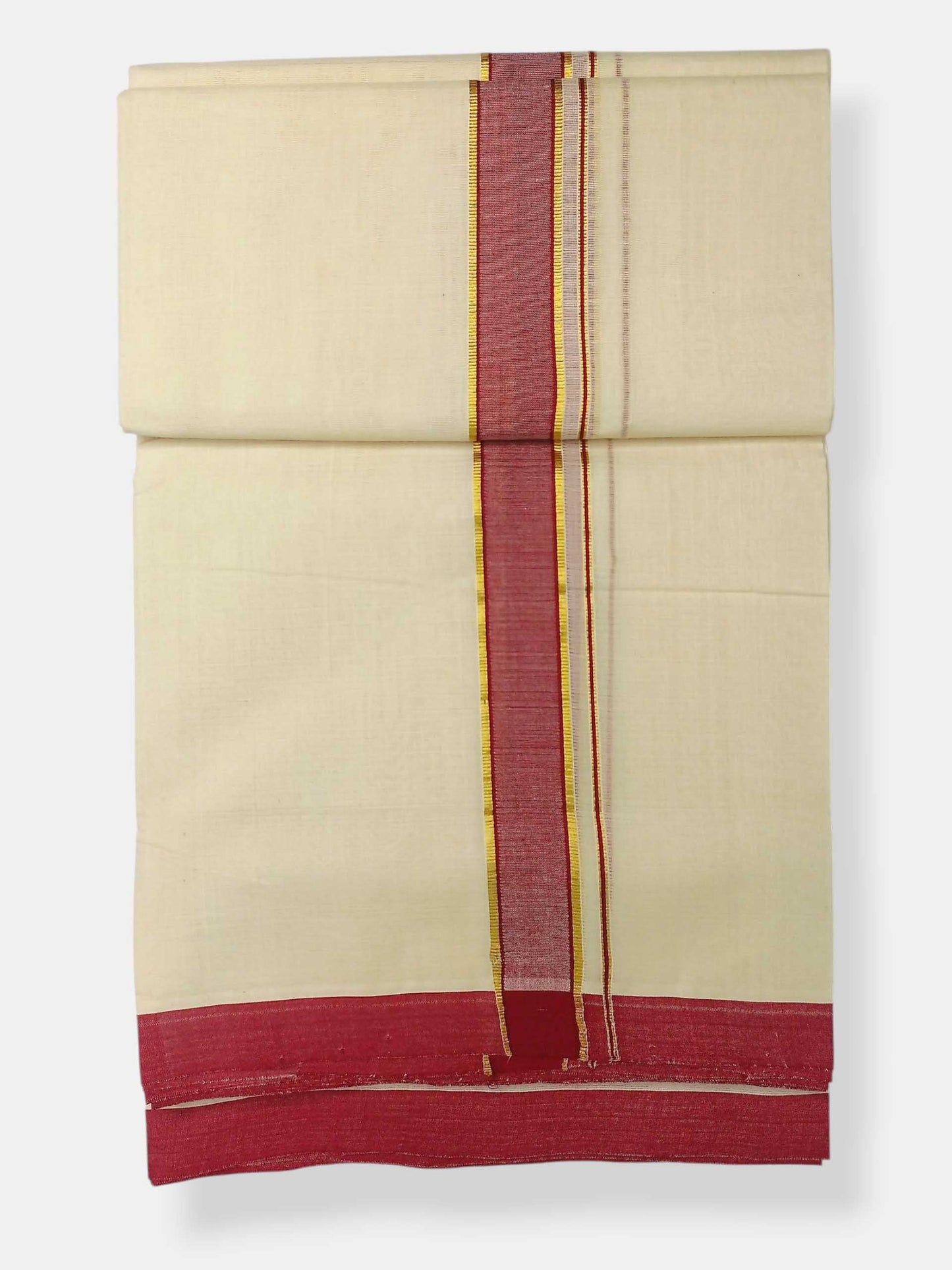 Balaramapuram Handloom Double Mundu Pure Cotton with Maroon Border