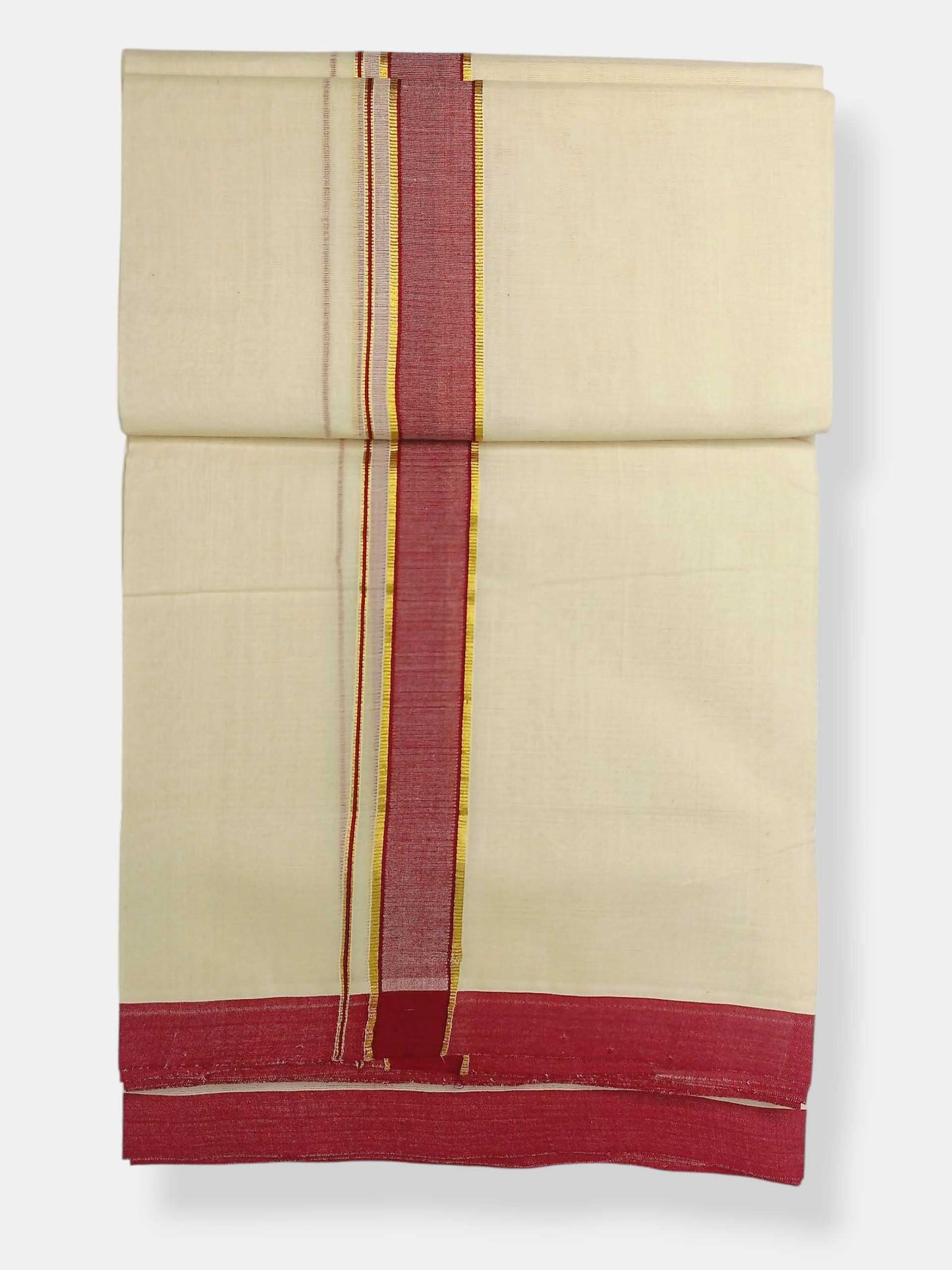 Balaramapuram Handloom Double Mundu Pure Cotton with Maroon Border