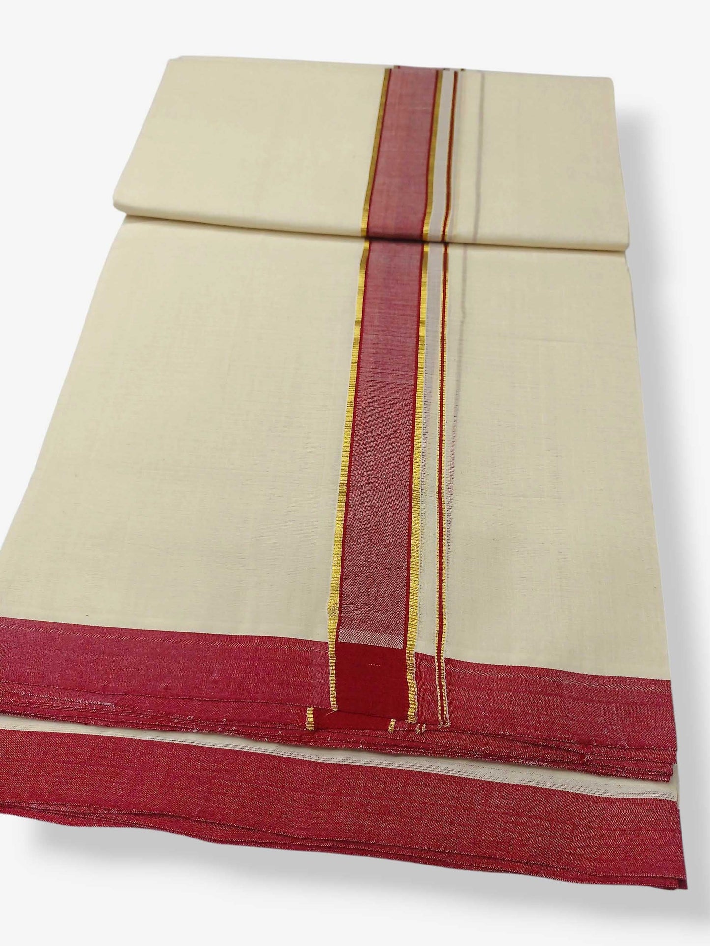 Balaramapuram Handloom Double Mundu Pure Cotton with Maroon Border