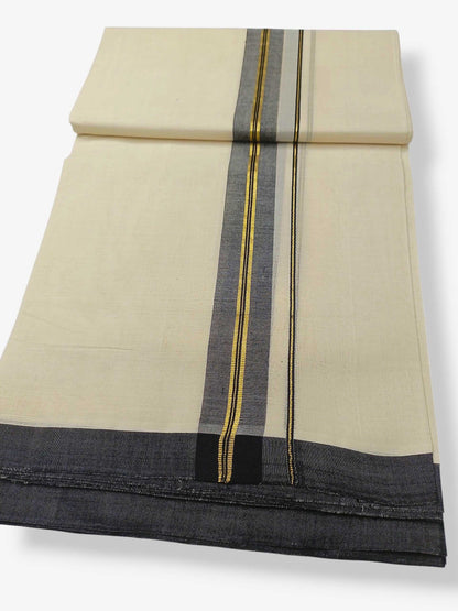 Balaramapuram Handloom Double Mundu Pure Cotton with Black Border