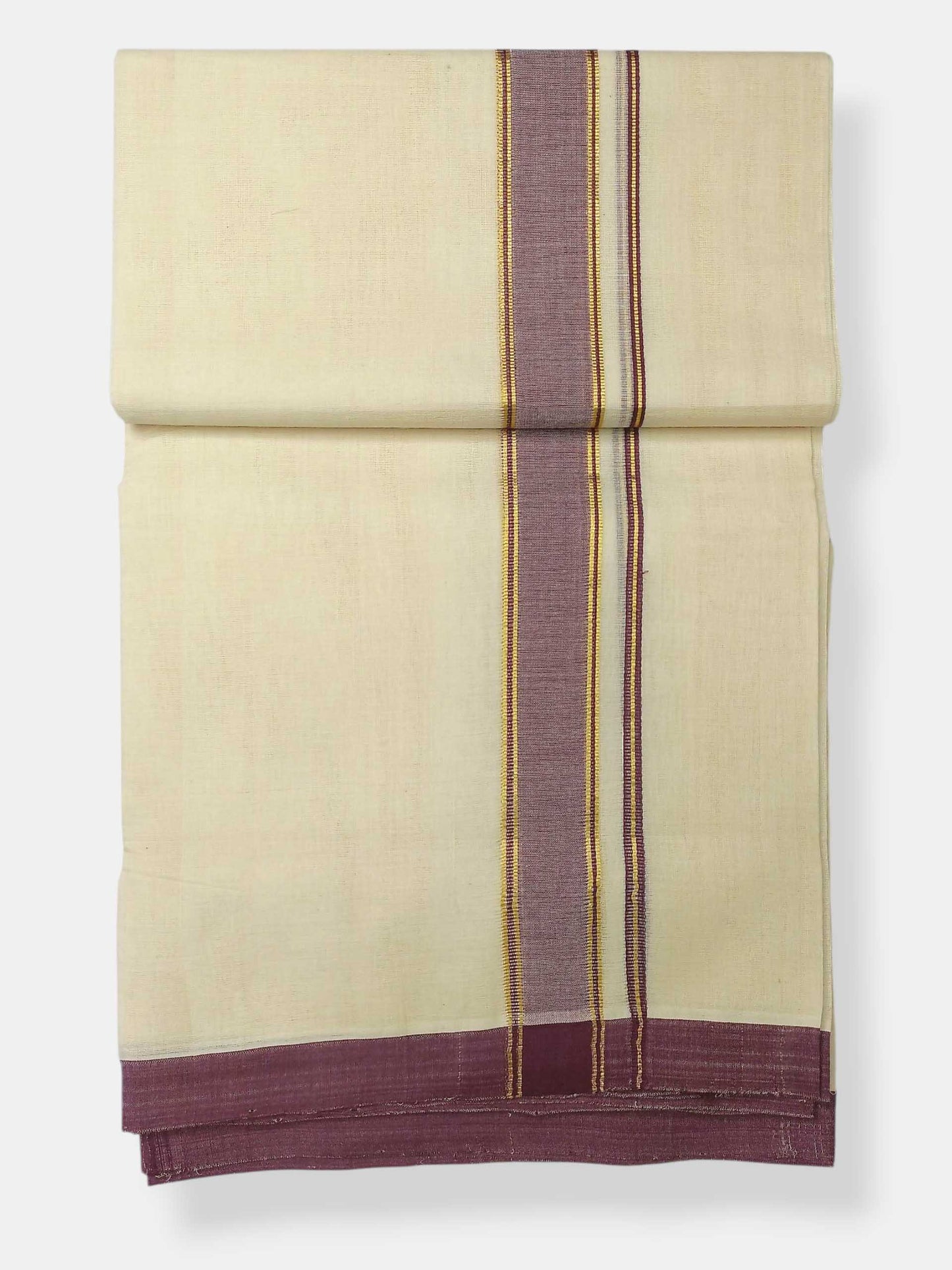 Balaramapuram Handloom Double Mundu Pure Cotton with Lavender Border