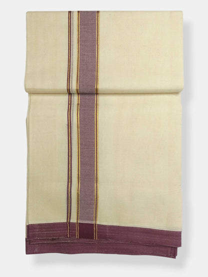 Balaramapuram Handloom Double Mundu Pure Cotton with Lavender Border