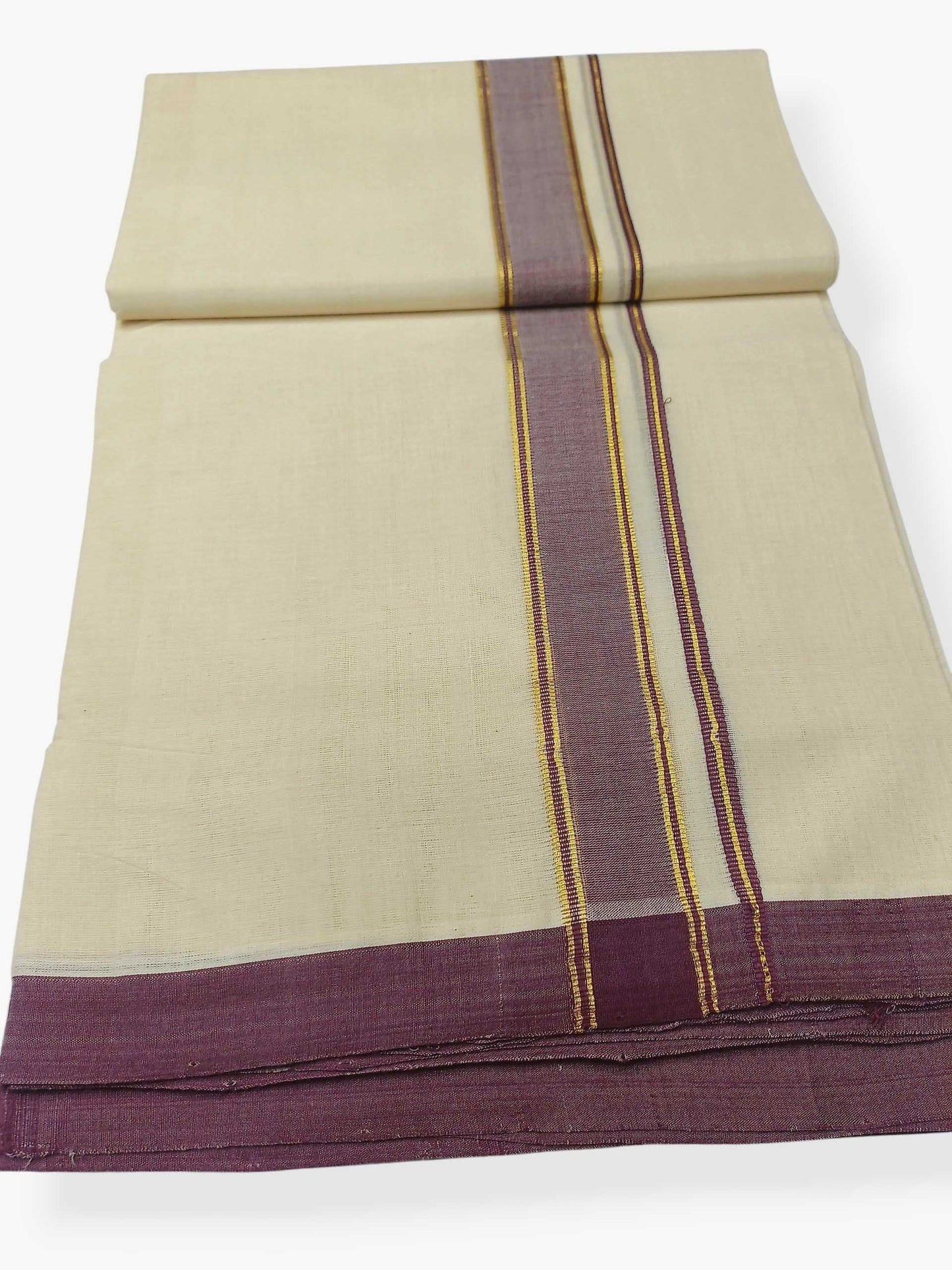 Balaramapuram Handloom Double Mundu Pure Cotton with Lavender Border