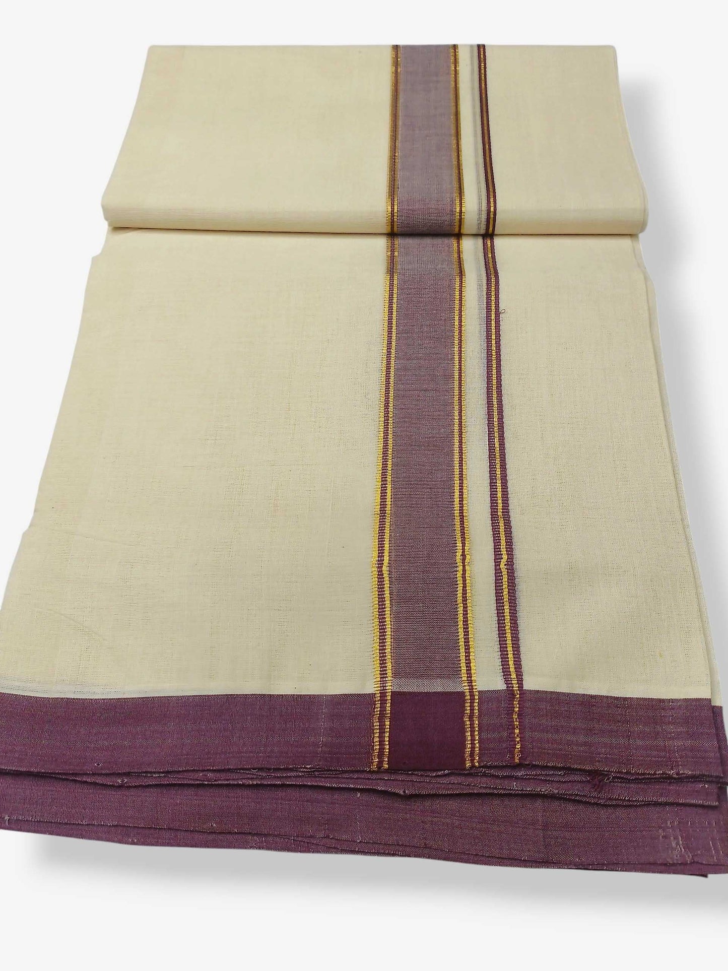 Balaramapuram Handloom Double Mundu Pure Cotton with Lavender Border