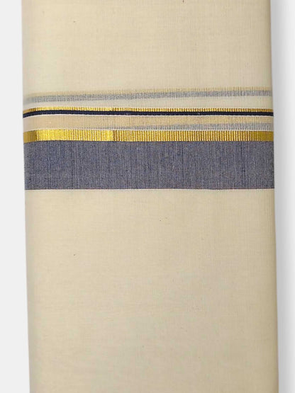 Balaramapuram Handloom Double Mundu Pure Cotton with Blue Border