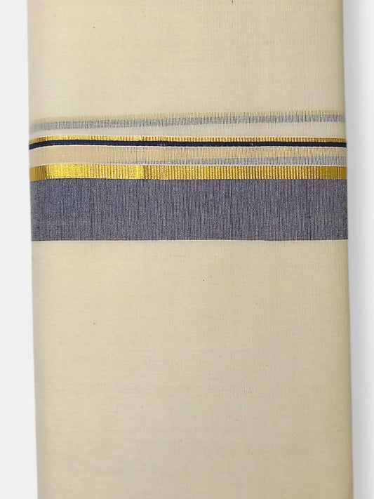 Balaramapuram Handloom Double Mundu Pure Cotton with Blue Border