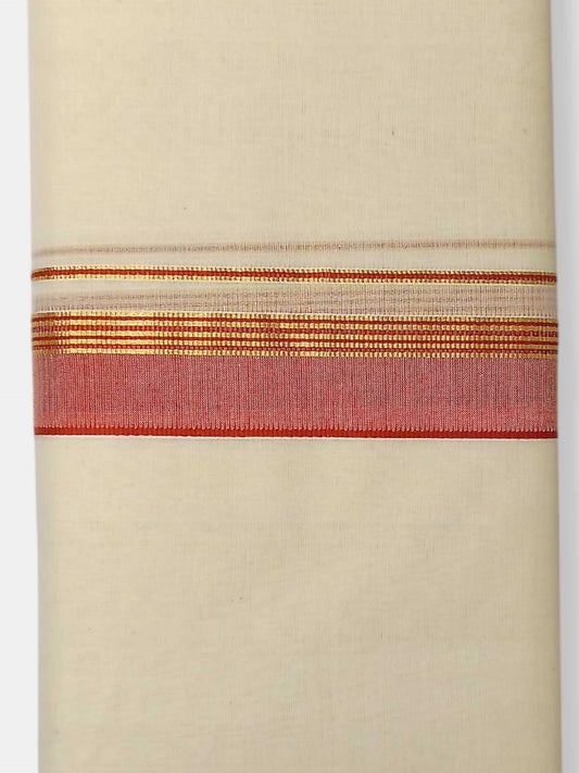 Balaramapuram Handloom Double Mundu Pure Cotton with Orange Border