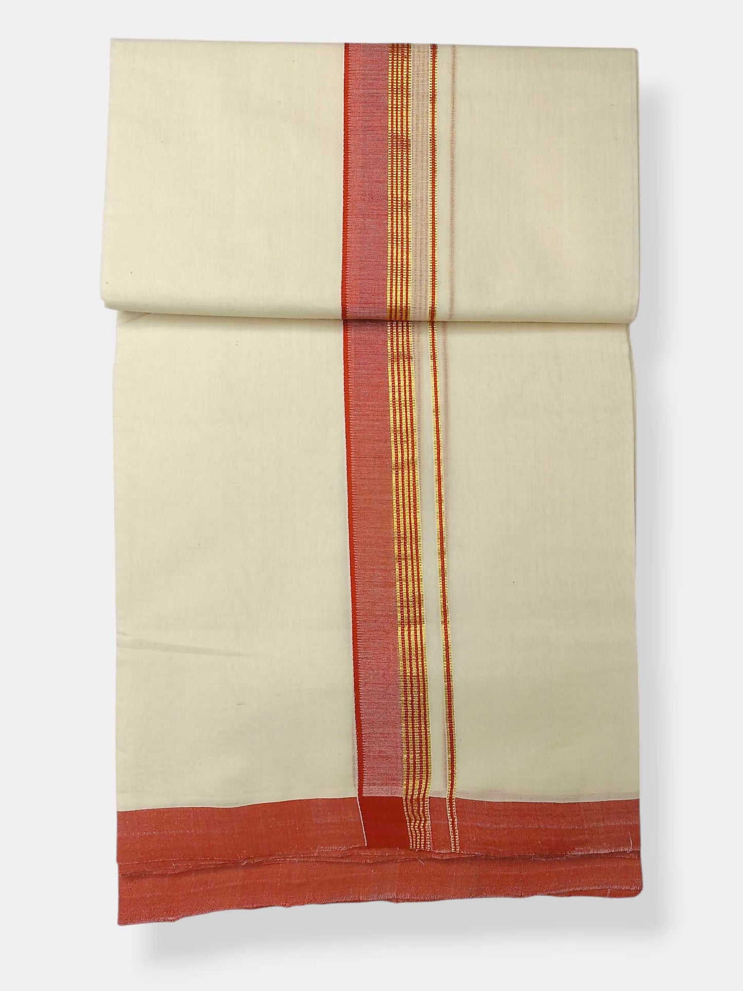 Balaramapuram Handloom Double Mundu Pure Cotton with Orange Border