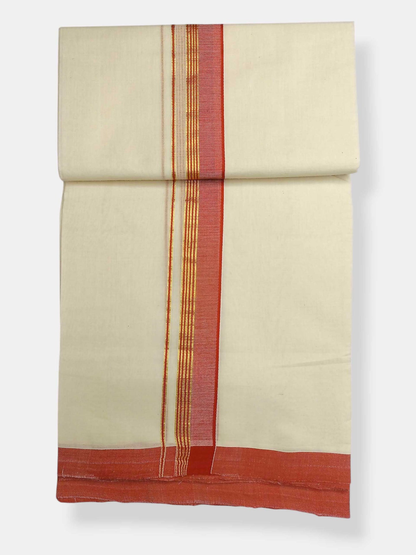 Balaramapuram Handloom Double Mundu Pure Cotton with Orange Border