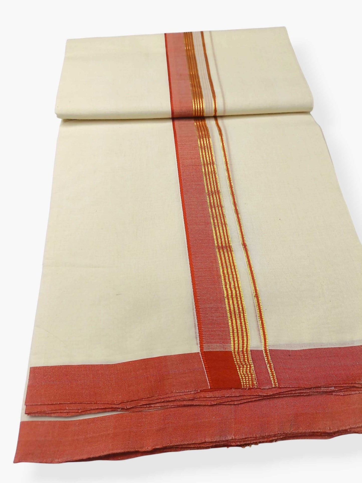 Balaramapuram Handloom Double Mundu Pure Cotton with Orange Border