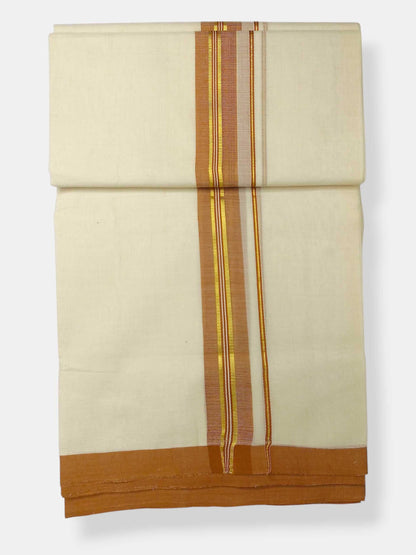 Balaramapuram Handloom Double Mundu Pure Cotton with Khakhi Border