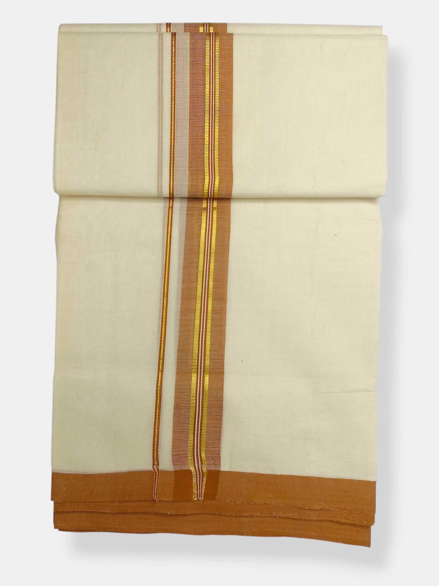 Balaramapuram Handloom Double Mundu Pure Cotton with Khakhi Border