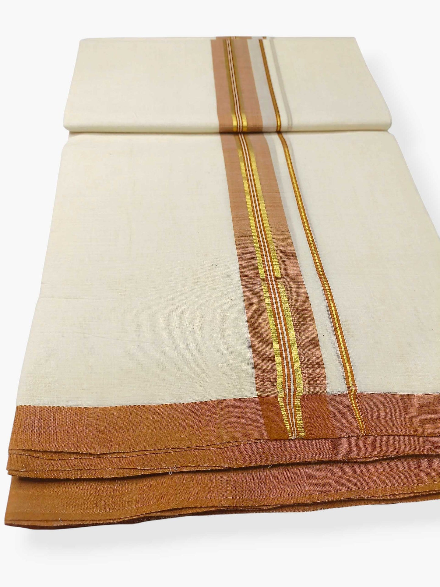 Balaramapuram Handloom Double Mundu Pure Cotton with Khakhi Border