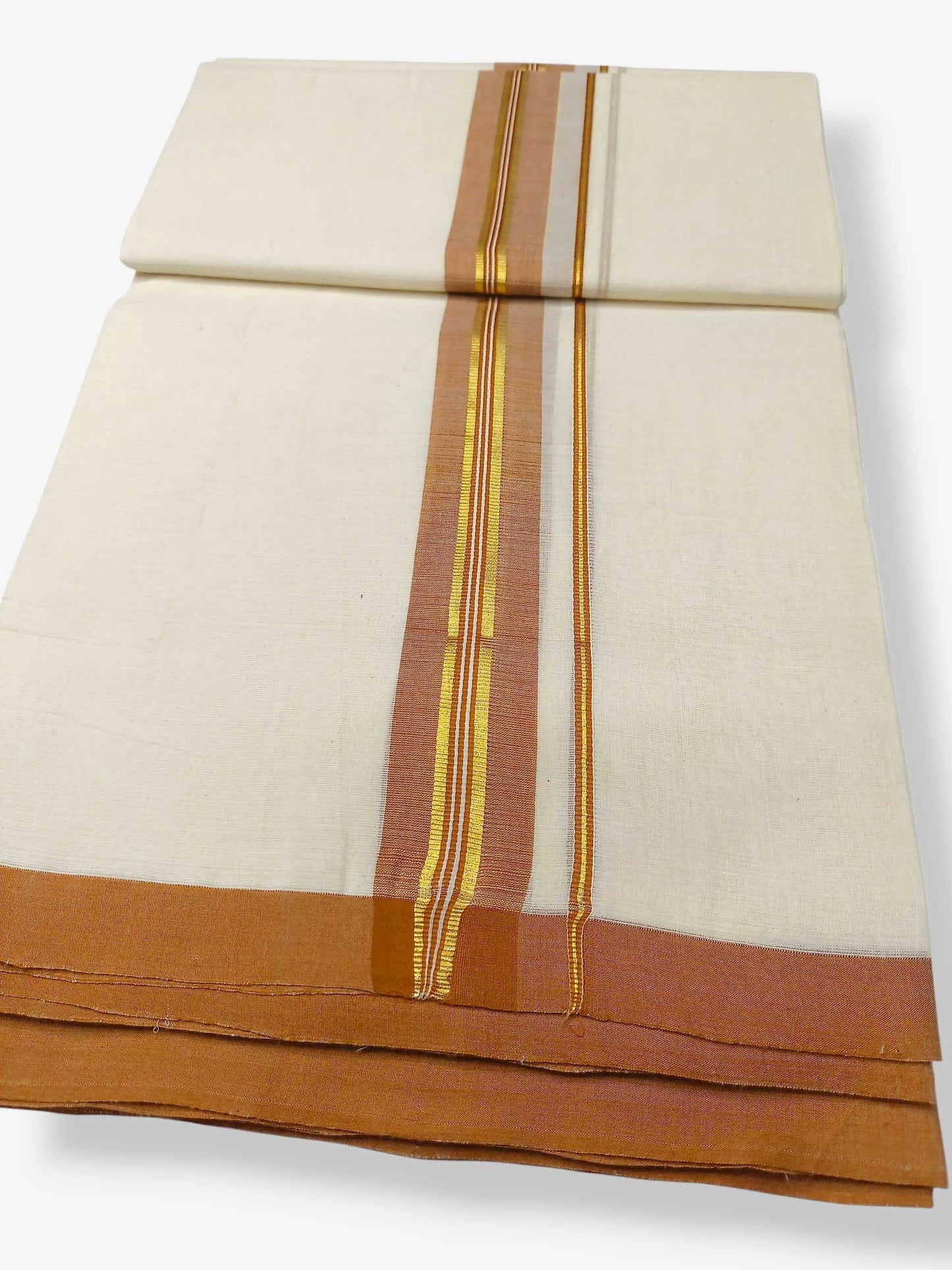 Balaramapuram Handloom Double Mundu Pure Cotton with Khakhi Border