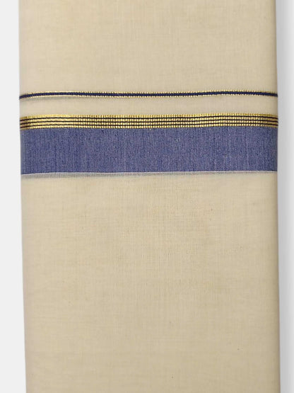 Balaramapuram Handloom Double Mundu Pure Cotton with Blue Border
