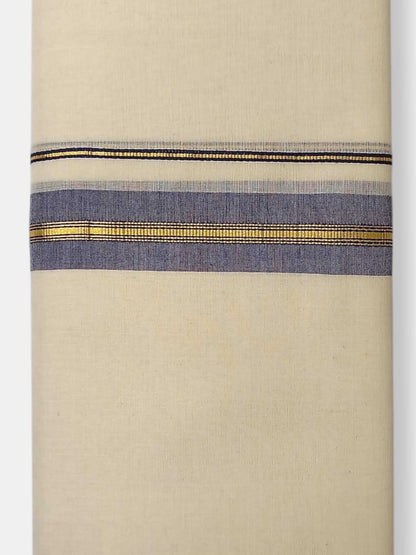 Balaramapuram Handloom Double Mundu Pure Cotton with Blue Border