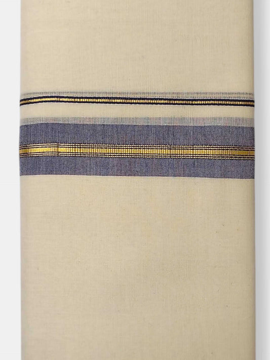Balaramapuram Handloom Double Mundu Pure Cotton with Blue Border