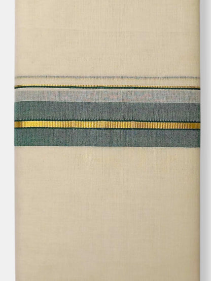 Balaramapuram Handloom Double Mundu Pure Cotton with Green Border