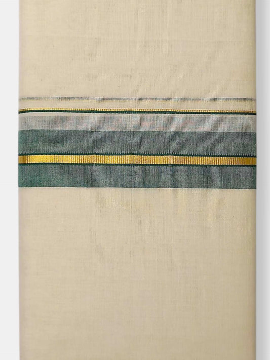 Balaramapuram Handloom Double Mundu Pure Cotton with Green Border