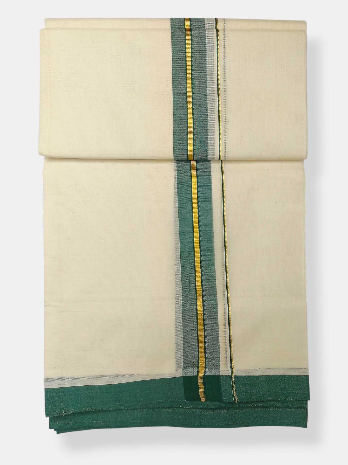 Balaramapuram Handloom Double Mundu Pure Cotton with Green Border