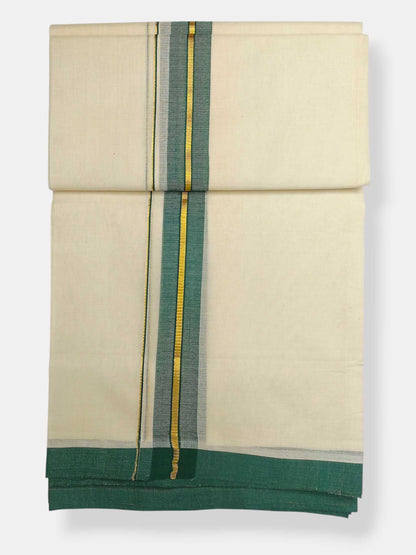 Balaramapuram Handloom Double Mundu Pure Cotton with Green Border