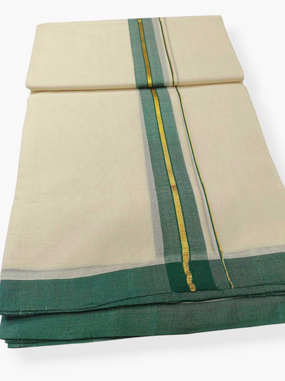 Balaramapuram Handloom Double Mundu Pure Cotton with Green Border