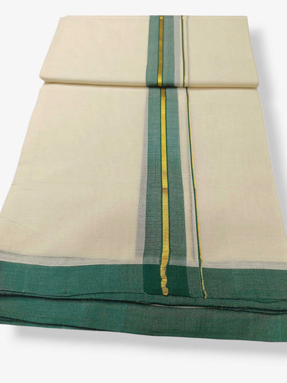 Balaramapuram Handloom Double Mundu Pure Cotton with Green Border