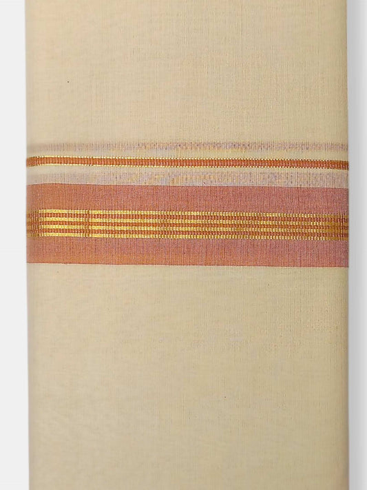 Balaramapuram Handloom Double Mundu Pure Cotton with Peach Border