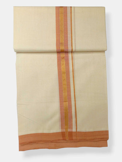 Balaramapuram Handloom Double Mundu Pure Cotton with Peach Border