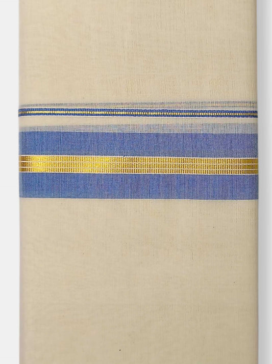 Balaramapuram Handloom Double Mundu Pure Cotton with Blue Border