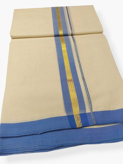 Balaramapuram Handloom Double Mundu Pure Cotton with Blue Border