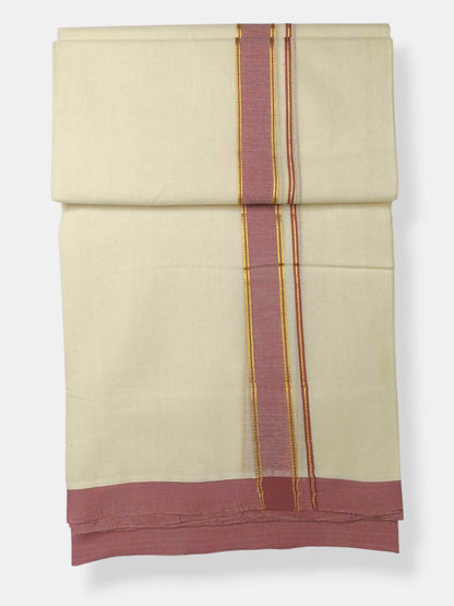 Balaramapuram Handloom Double Mundu Pure Cotton with Rose Border