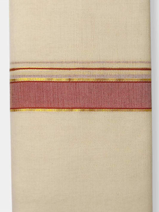 Balaramapuram Handloom Double Mundu Pure Cotton with Dark Orange Border