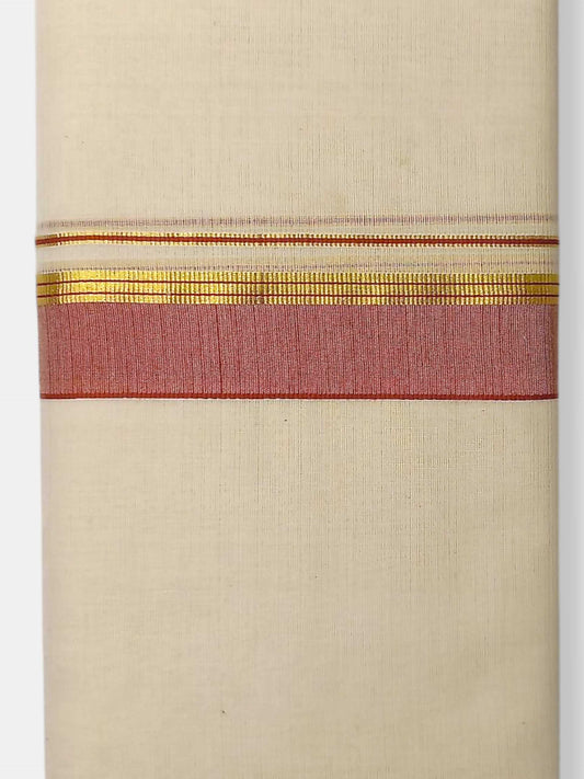 Balaramapuram Handloom Double Mundu Pure Cotton with Dark Orange Border