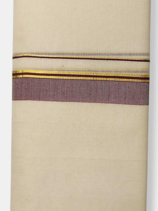 Balaramapuram Handloom Double Mundu Pure Cotton with Brown Border