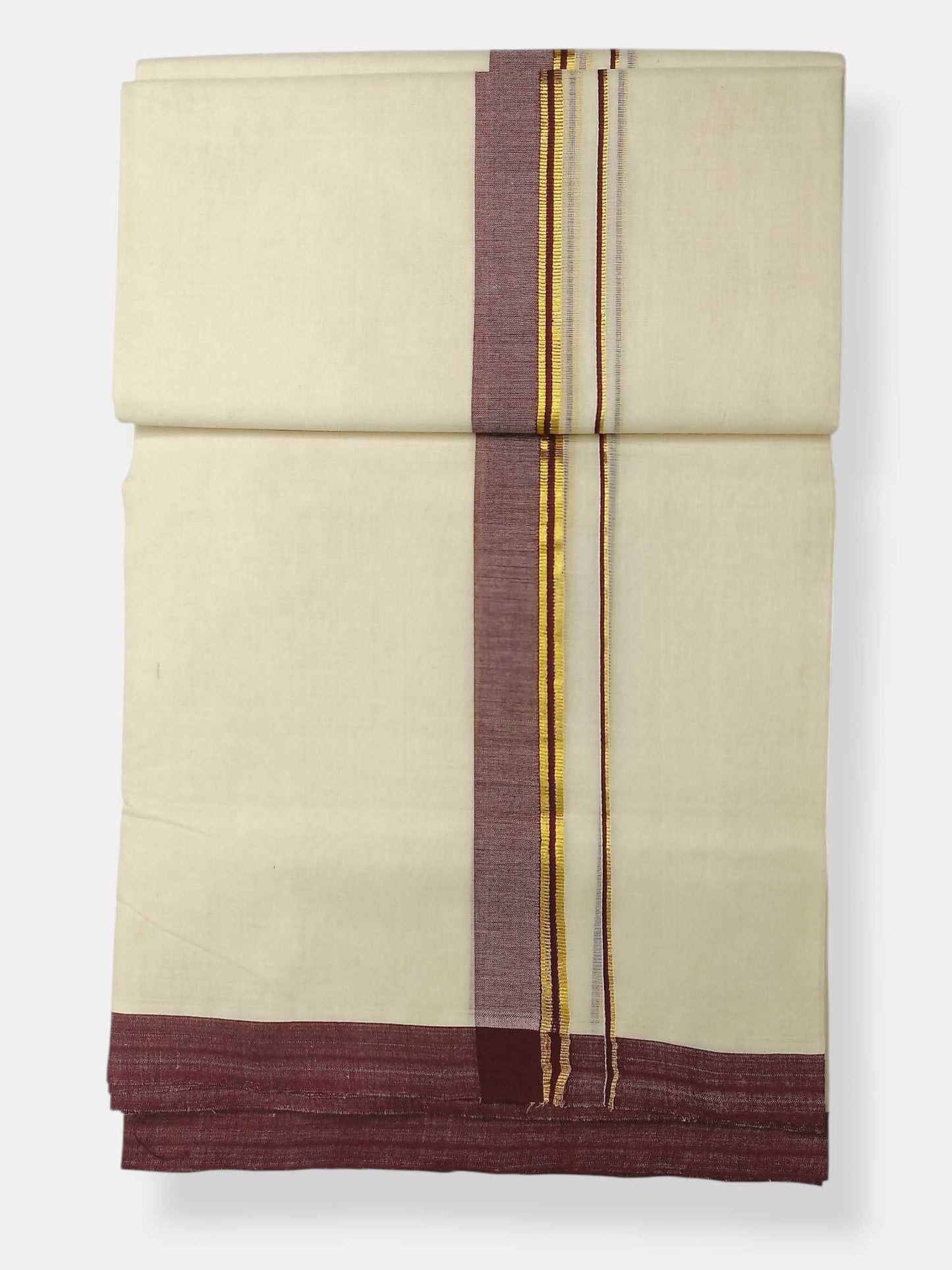 Balaramapuram Handloom Double Mundu Pure Cotton with Brown Border