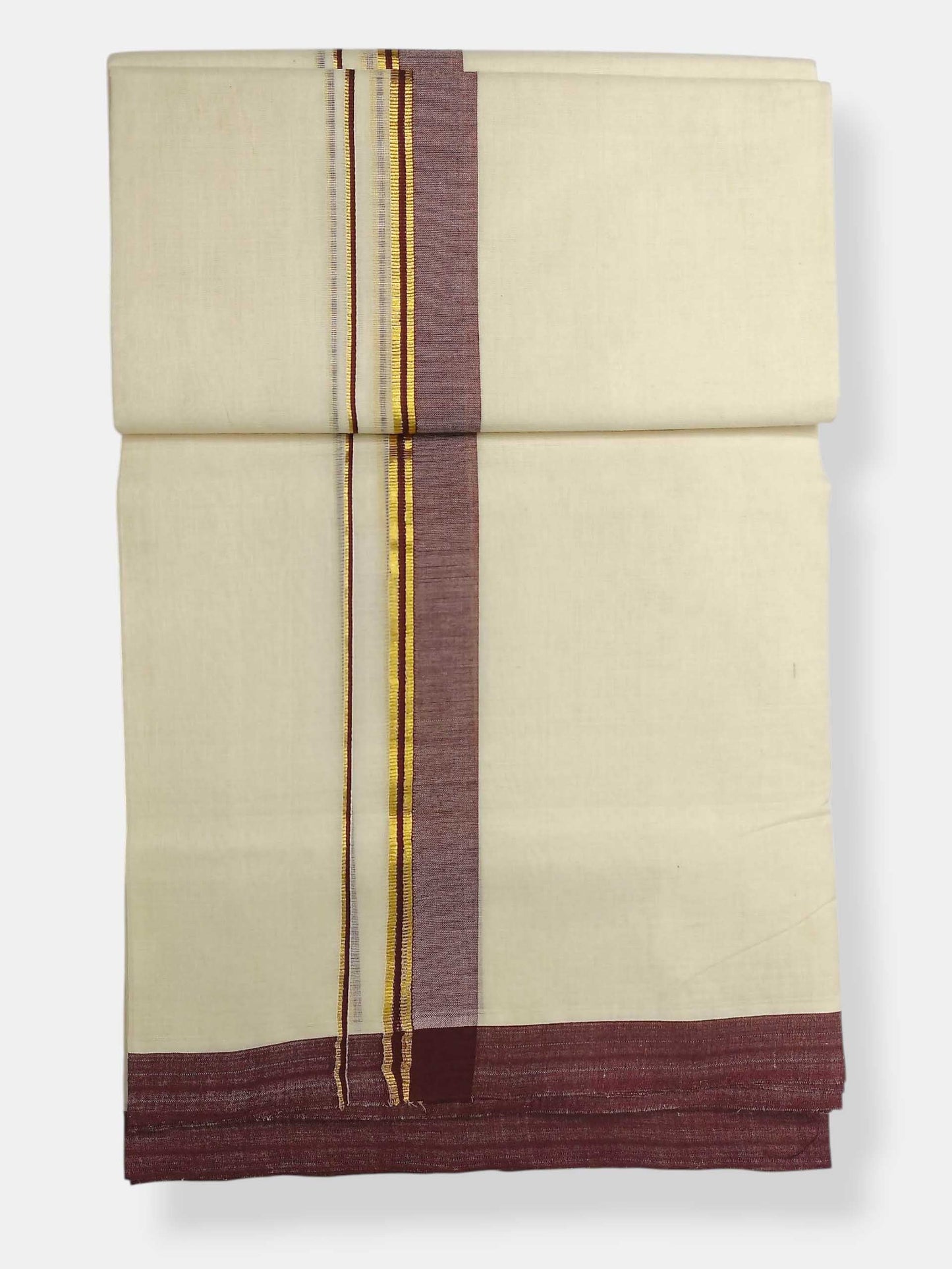 Balaramapuram Handloom Double Mundu Pure Cotton with Brown Border