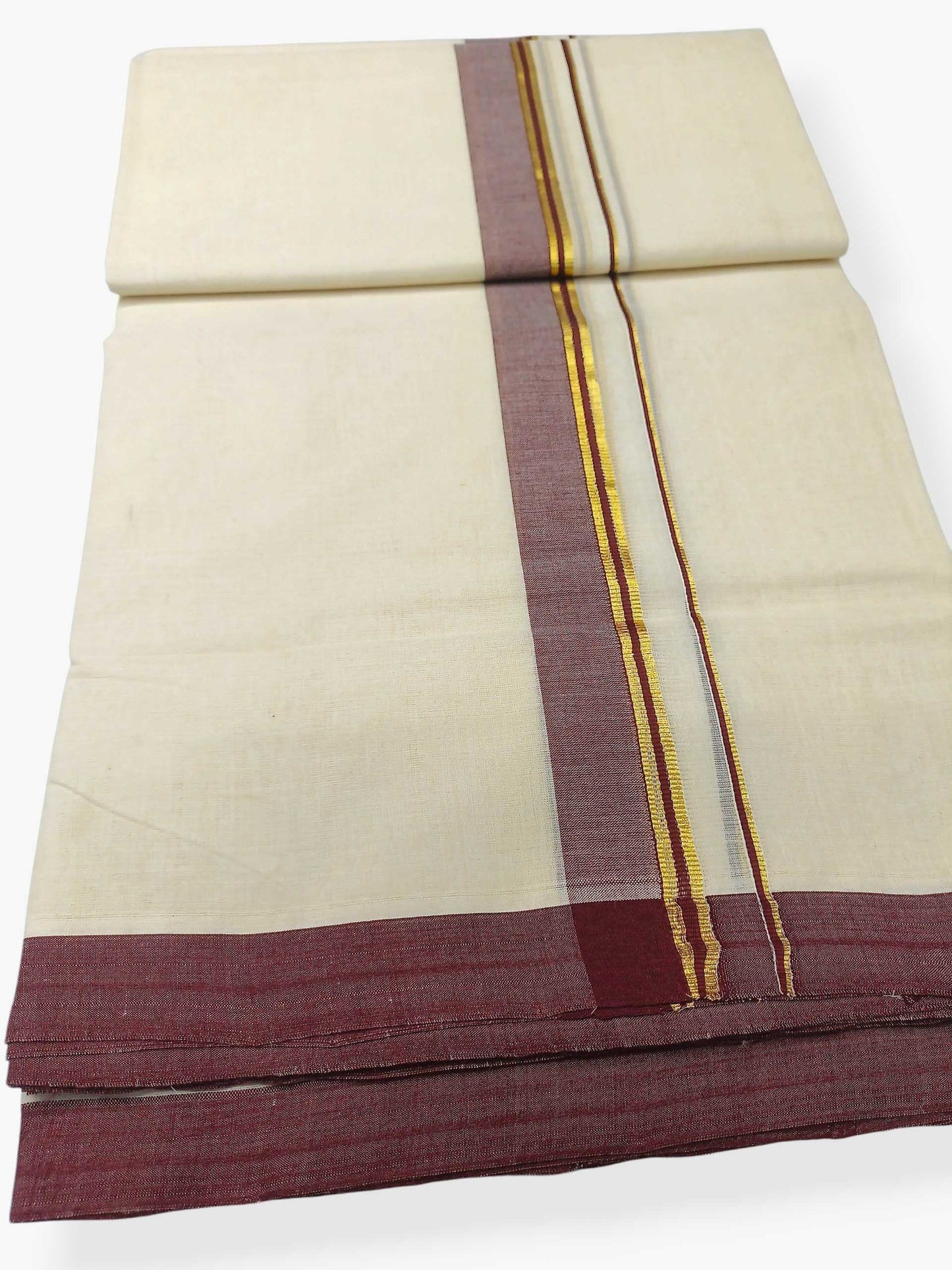 Balaramapuram Handloom Double Mundu Pure Cotton with Brown Border
