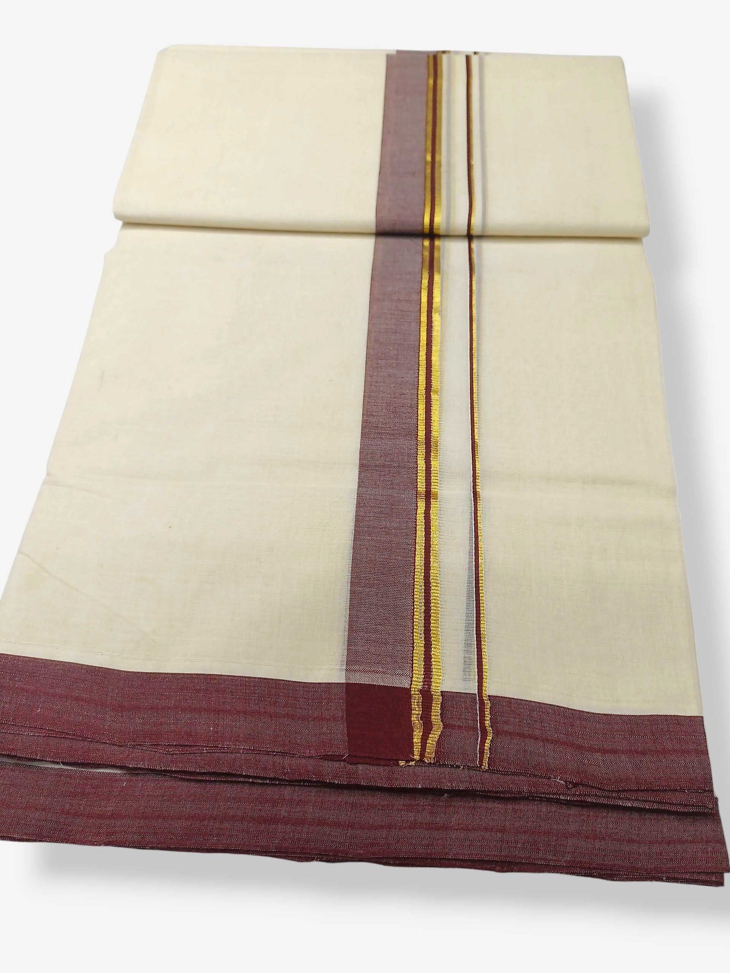 Balaramapuram Handloom Double Mundu Pure Cotton with Brown Border
