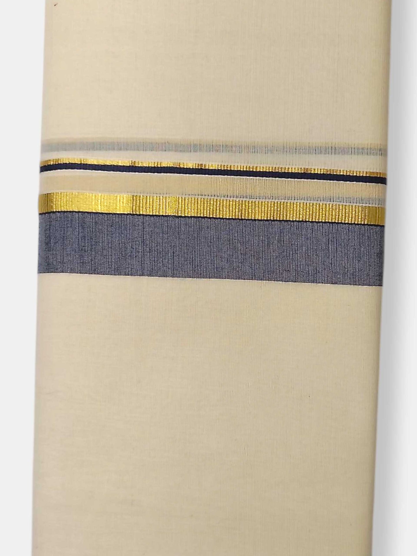 Balaramapuram Handloom Double Mundu Pure Cotton with Navy Blue Border
