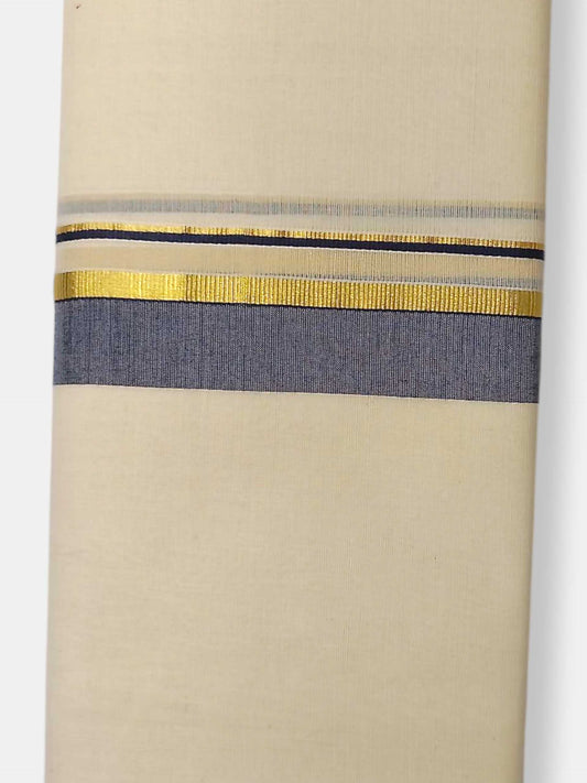 Balaramapuram Handloom Double Mundu Pure Cotton with Navy Blue Border