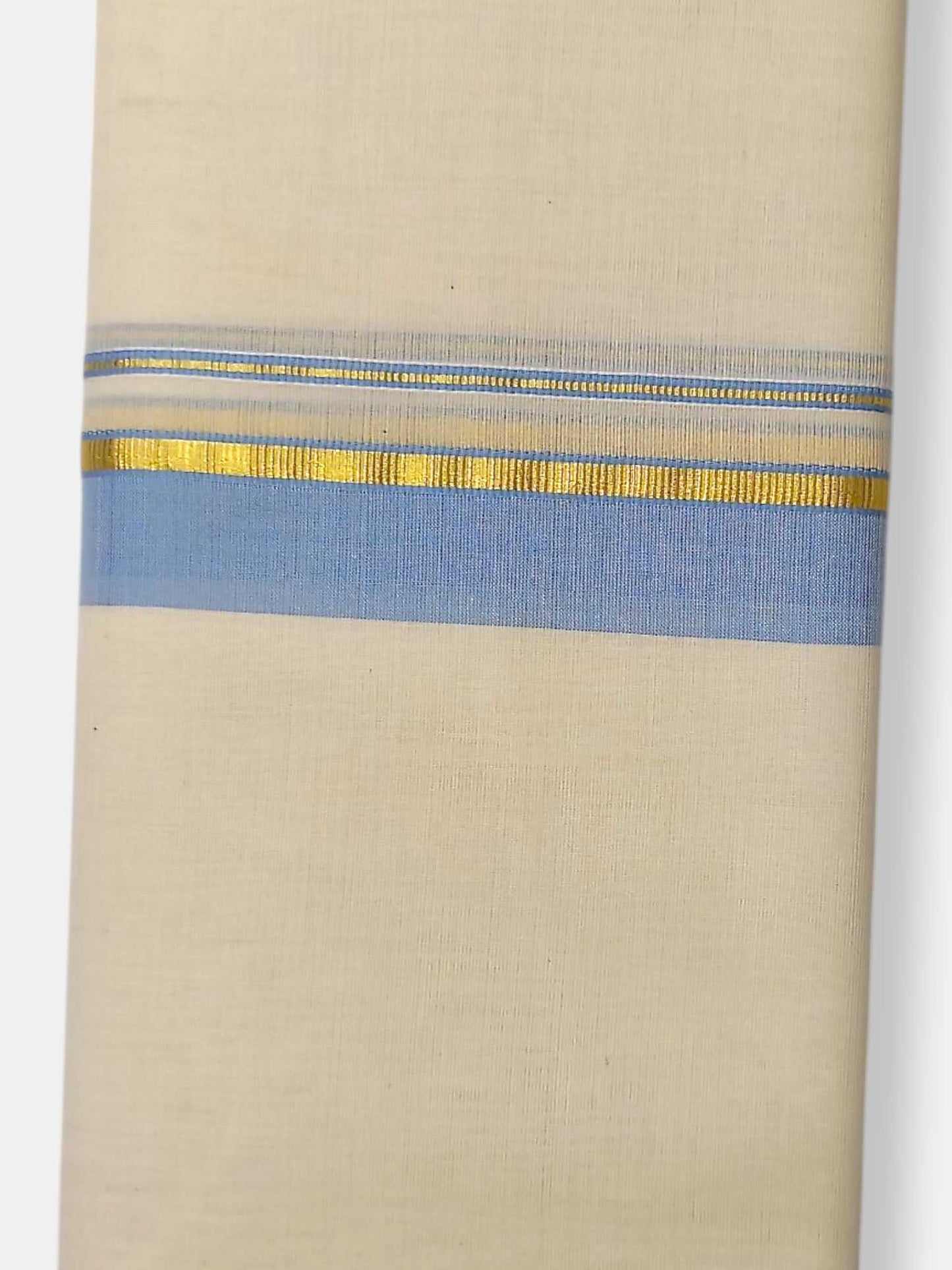 Balaramapuram Handloom Double Mundu Pure Cotton with Ocean Blue Border